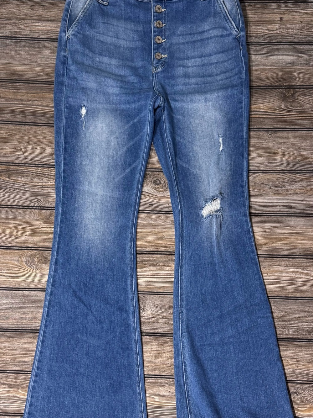 KanCan Medium Wash High-Rise Flared Distressed Jeans